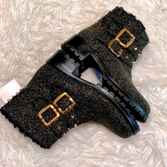 ROSS & SNOW Handmade in Italy leather sparkly gold goldtone studs ankle bootie - Picture 5 of 13